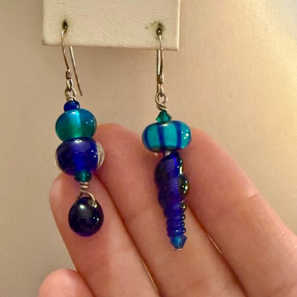 Gorgeous Blue Artisan Handcrafted Glass Drop Earrings - Picture 6 of 8